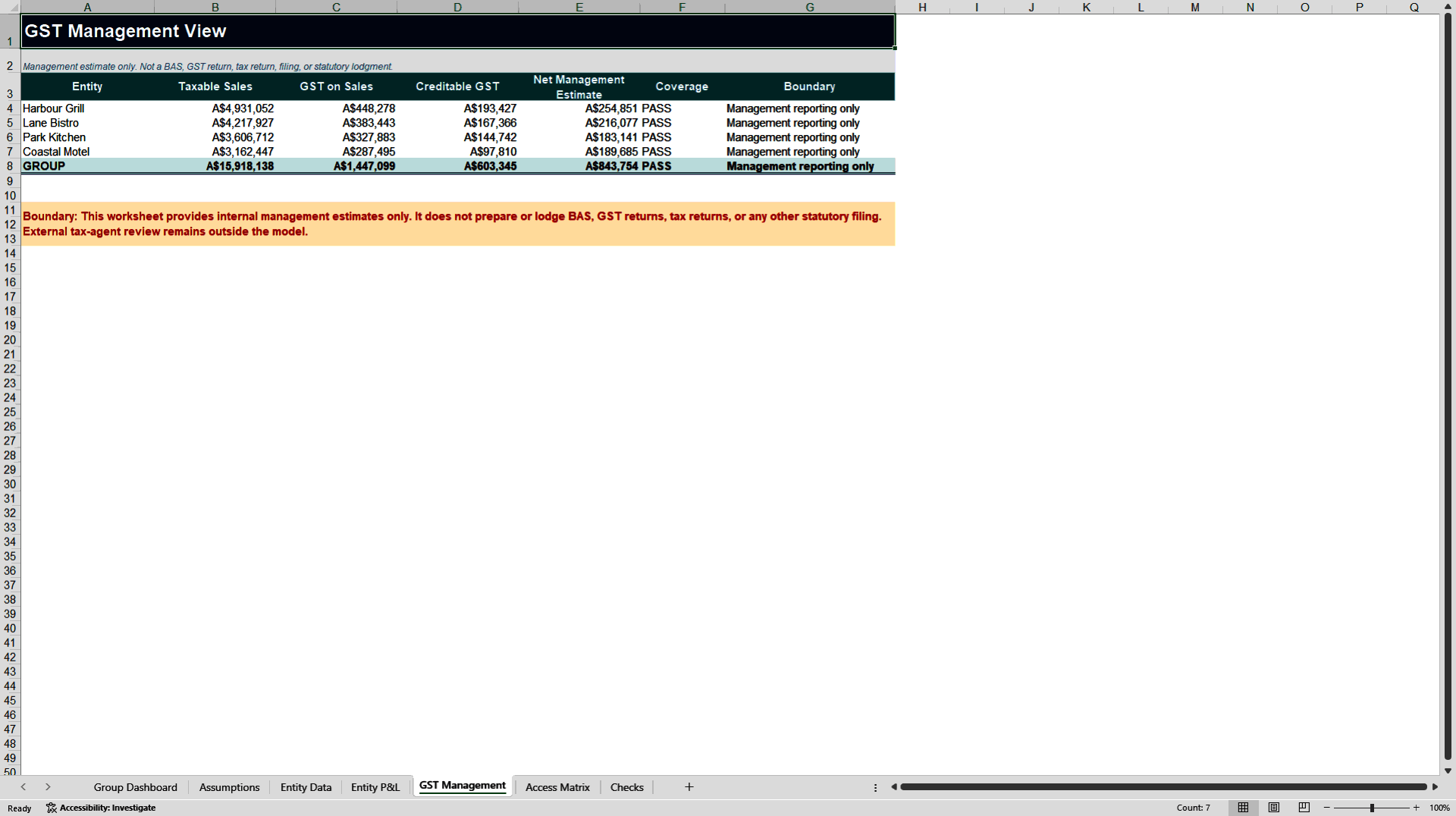 Multi-Entity Hospitality Control Tower (Excel template (XLSX)) Preview Image