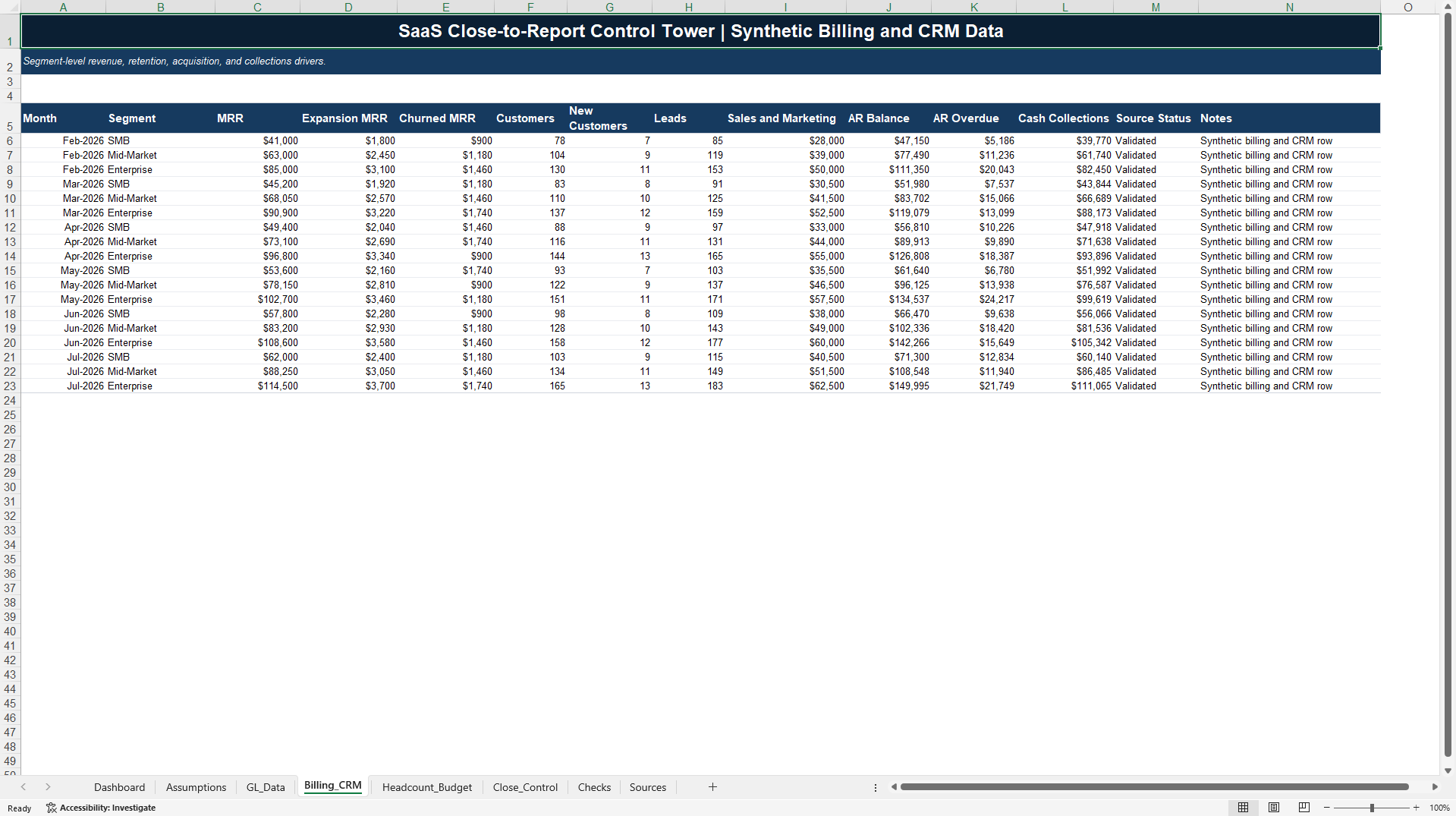 SaaS Close-to-Report Control Tower (Excel template (XLSX)) Preview Image