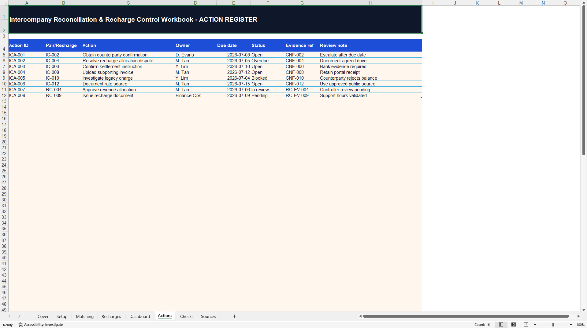 Intercompany Reconciliation and Recharge Control (Excel template (XLSX)) Preview Image
