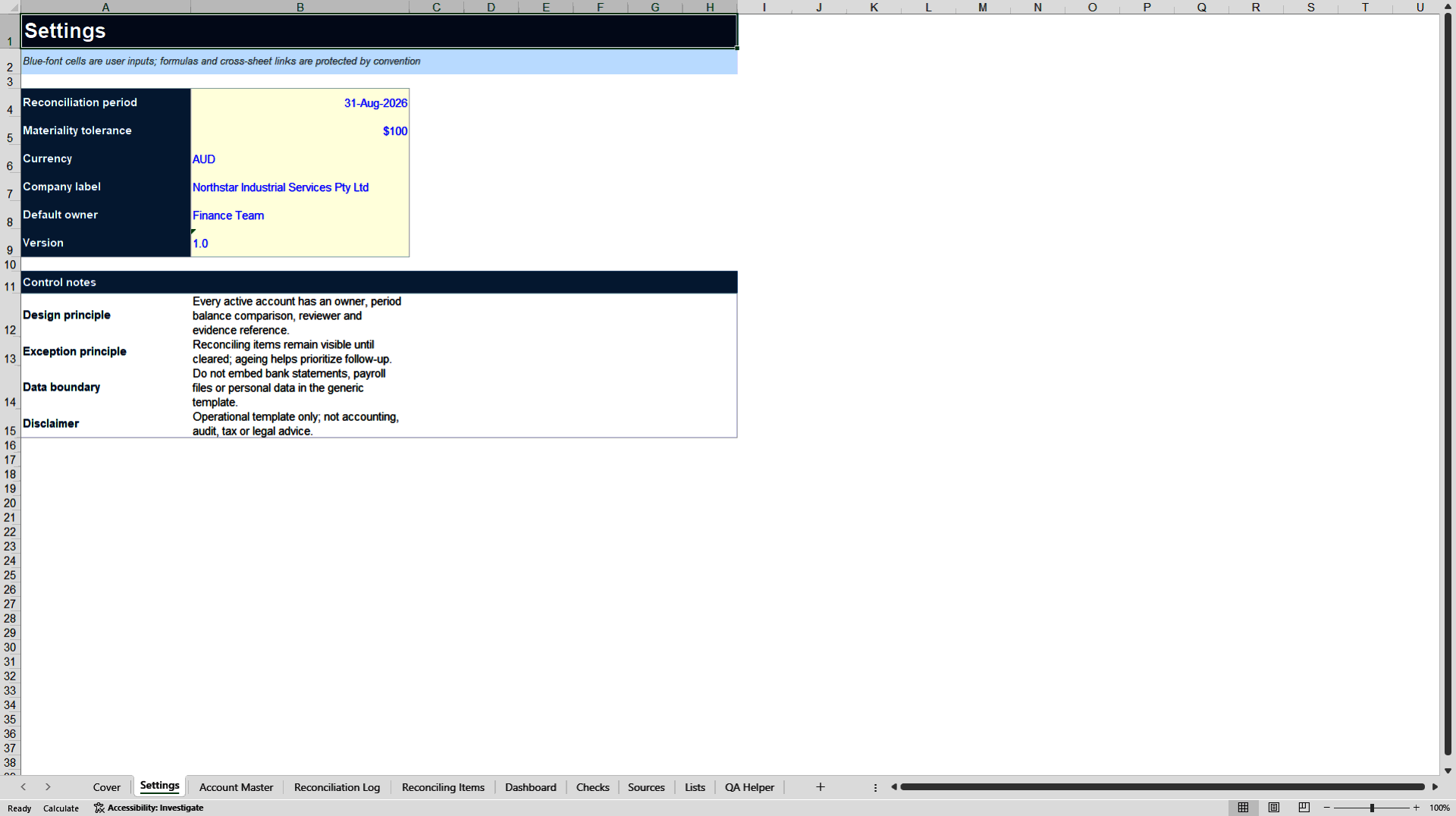 Finance Close and Reconciliation Control Toolkit (Excel template (XLSX)) Preview Image