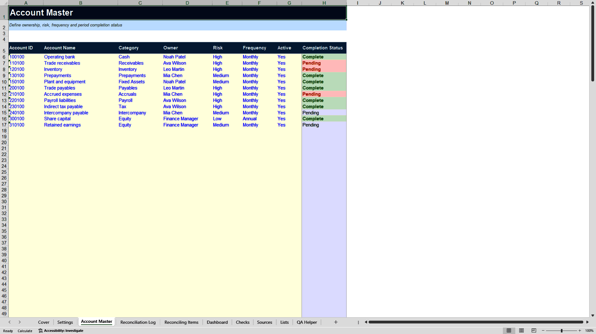 Finance Close and Reconciliation Control Toolkit (Excel template (XLSX)) Preview Image