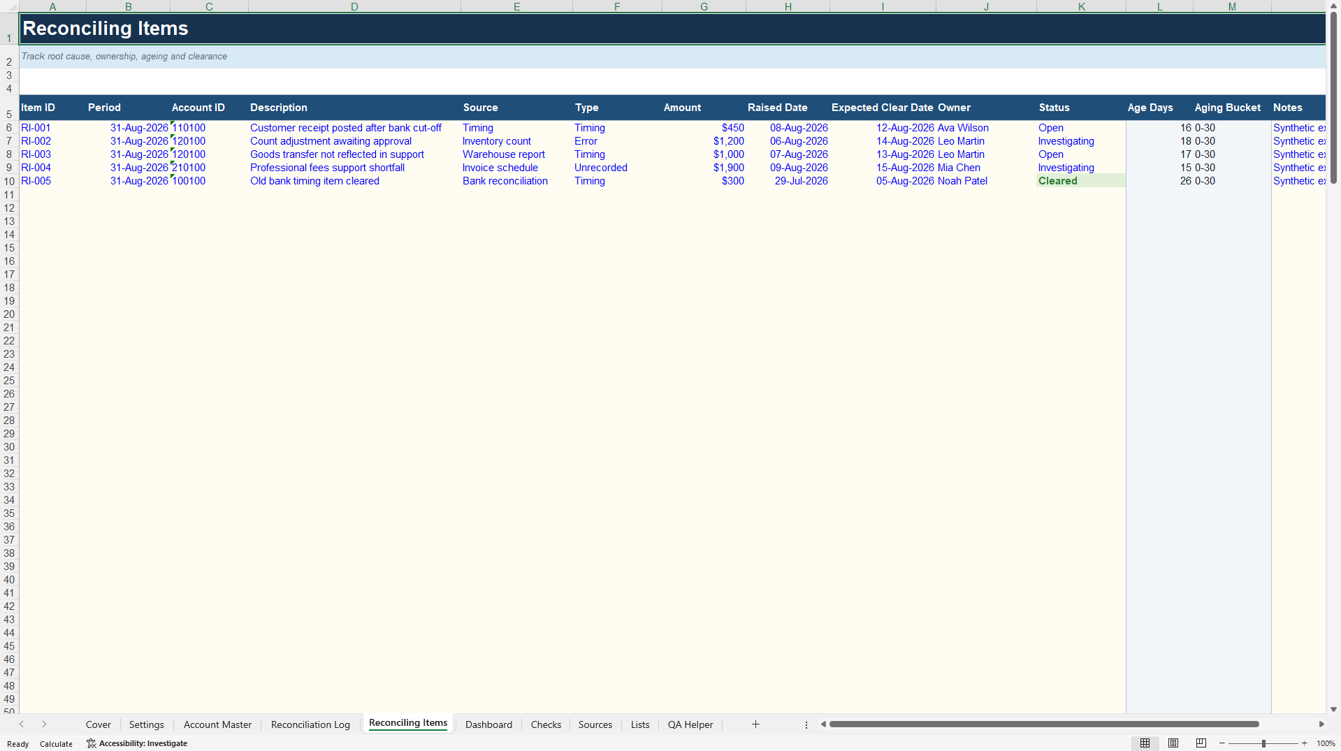 Balance Sheet Reconciliation Manager (Excel template (XLSX)) Preview Image
