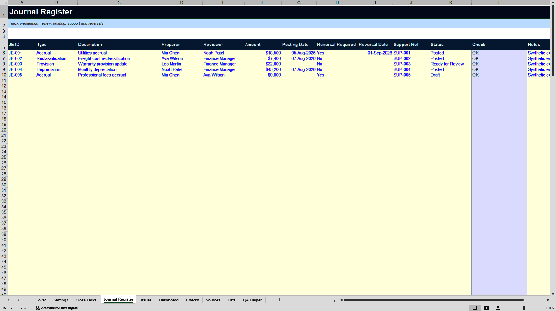 Finance Close Control Tower (Excel template (XLSX)) Preview Image