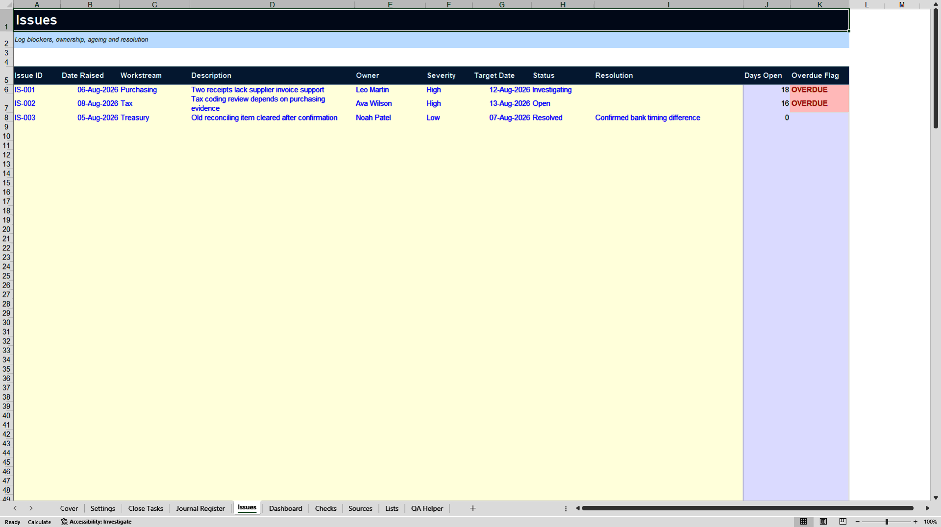 Finance Close Control Tower (Excel template (XLSX)) Preview Image