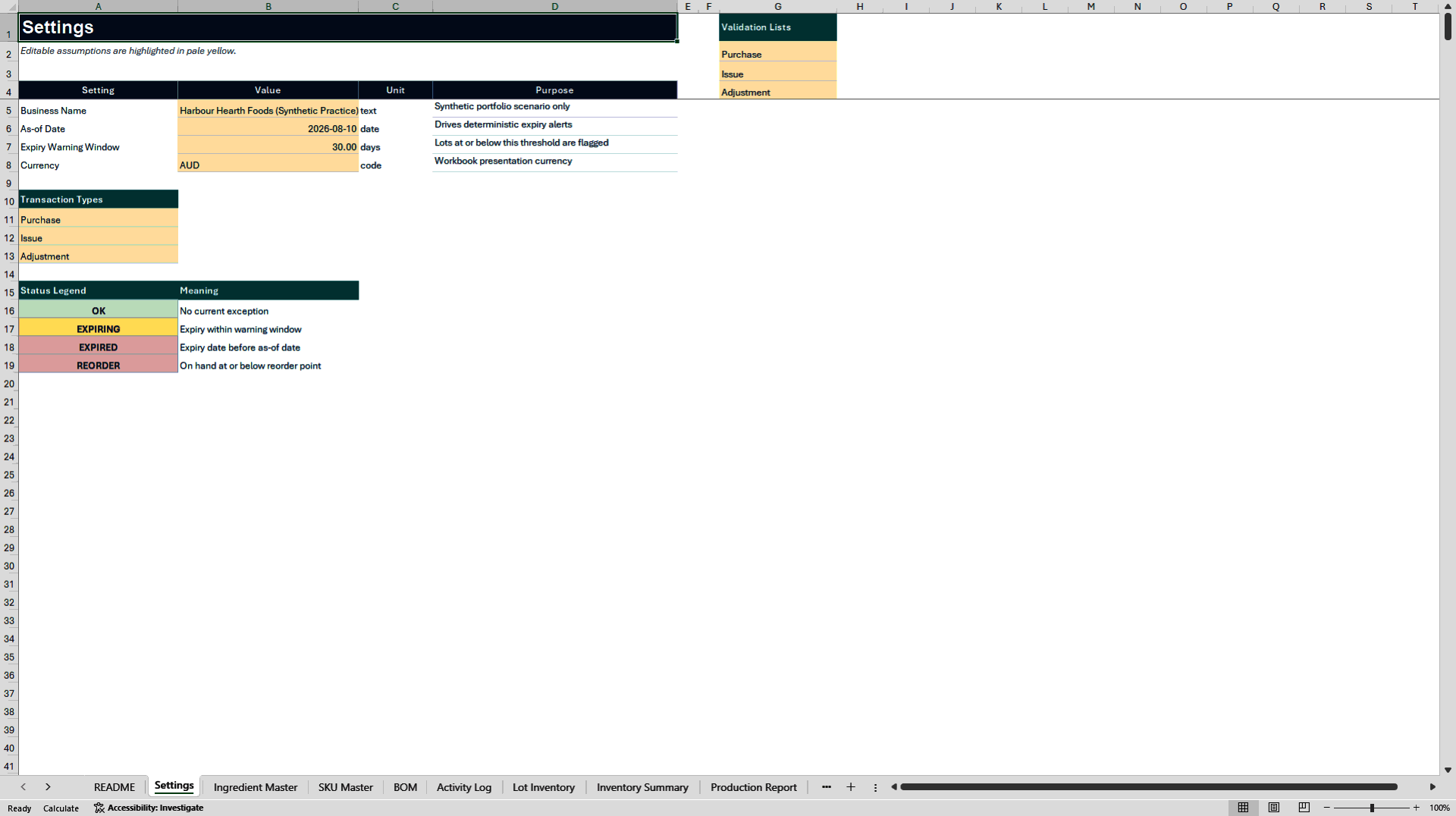 Food Ingredient Inventory System (Excel template (XLSX)) Preview Image