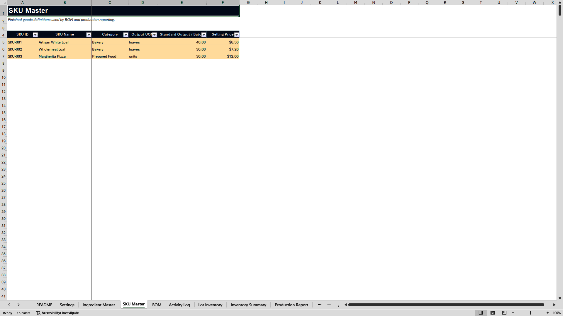 Food Ingredient Inventory System (Excel template (XLSX)) Preview Image