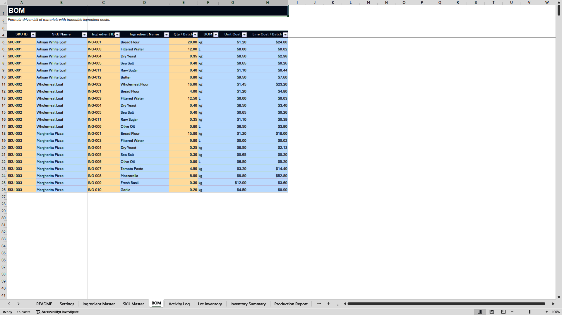 Food Ingredient Inventory System (Excel template (XLSX)) Preview Image