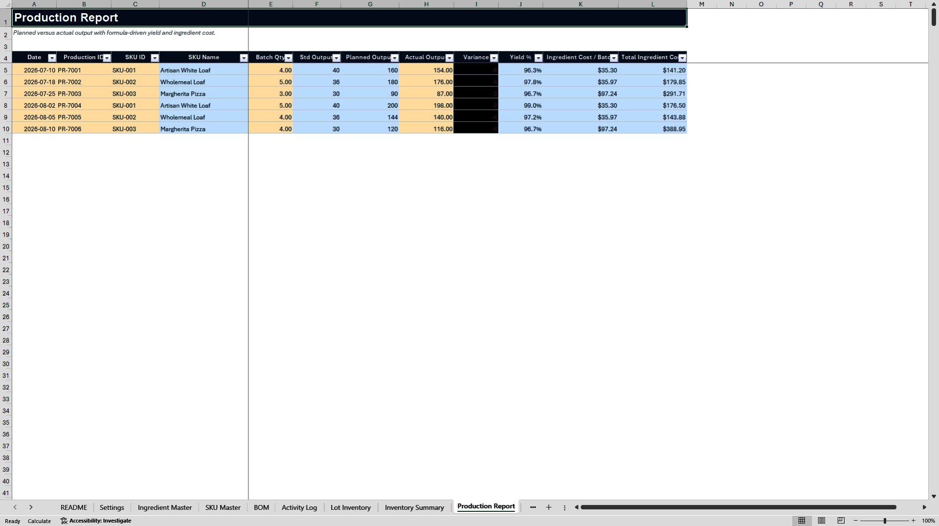 Food Ingredient Inventory System (Excel template (XLSX)) Preview Image