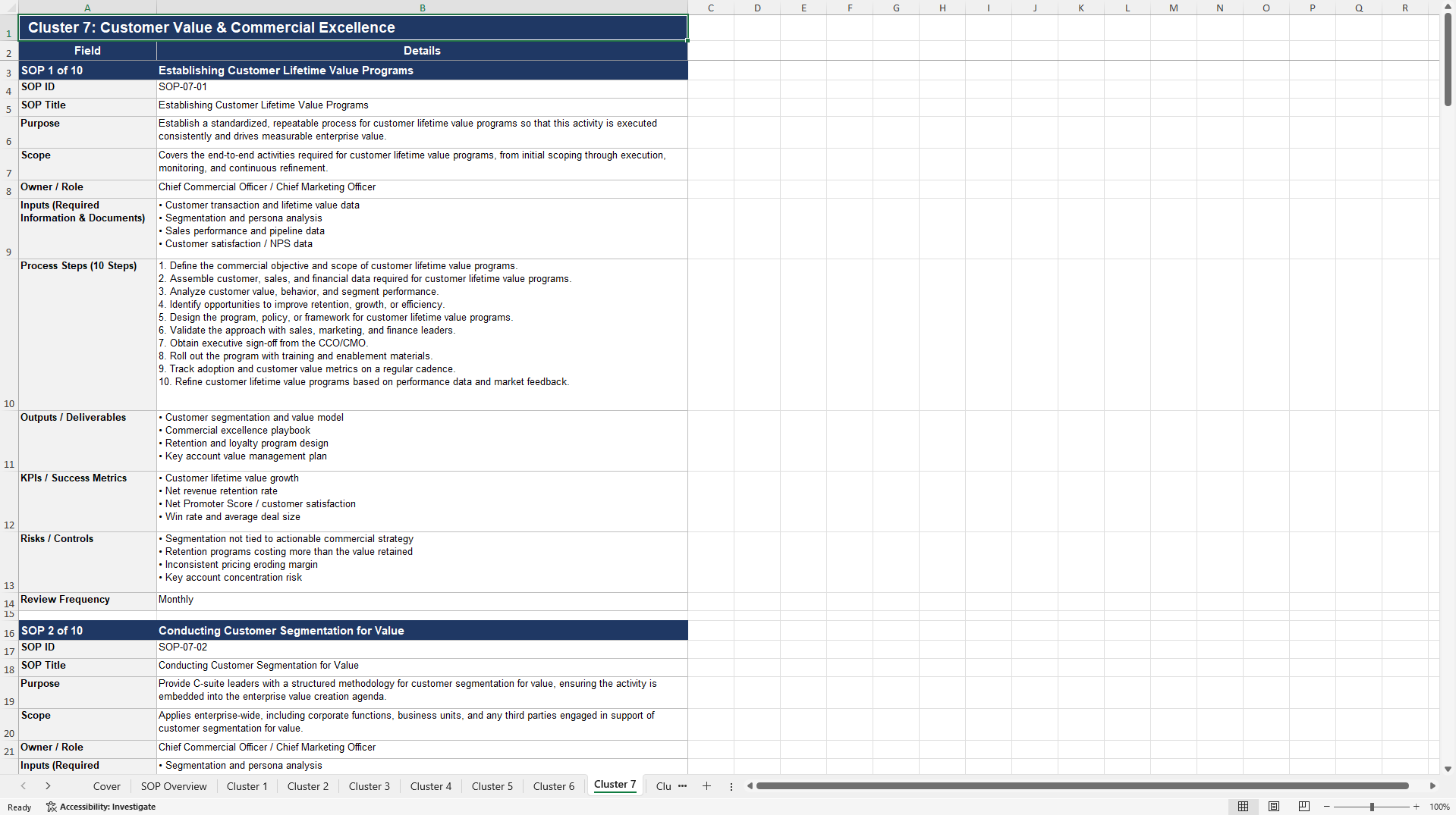 100+ C-Suite Value Creation SOPs (Excel template (XLSX)) Preview Image