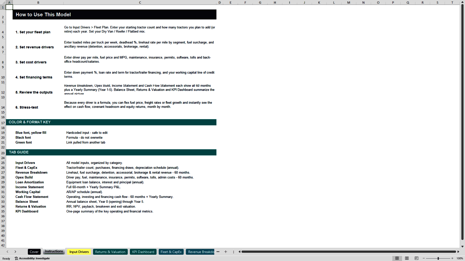 Trucking & Fleet Management Financial Model Template (Excel template (XLSX)) Preview Image