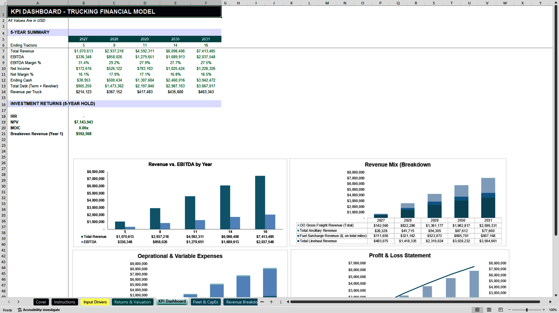 Trucking & Fleet Management Financial Model Template (Excel template (XLSX)) Preview Image