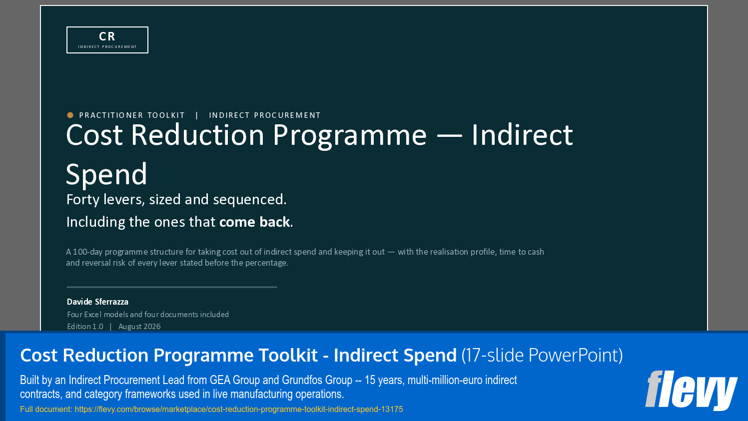 Cost Reduction Programme Toolkit - Indirect Spend (17-slide PPT PowerPoint presentation template (PPTX)) Preview Image