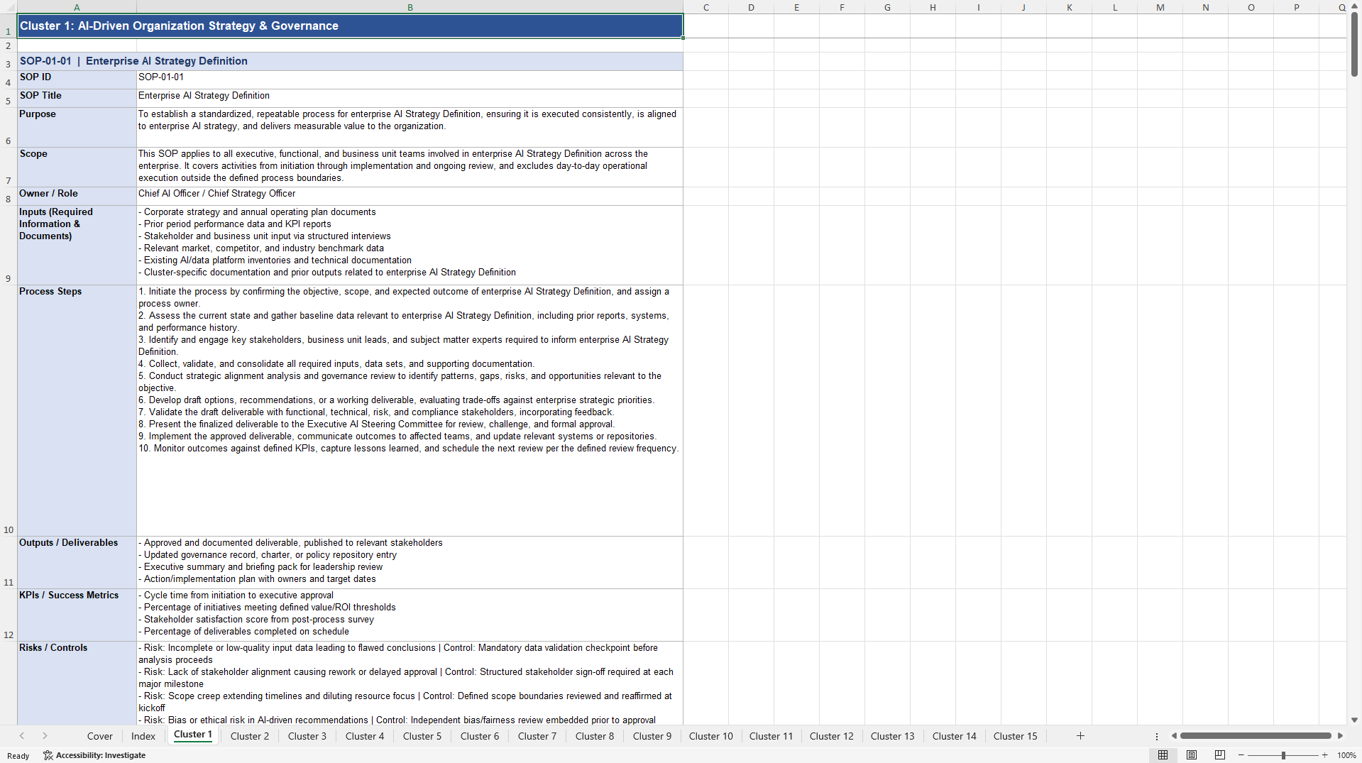 100+ AI-Driven Organization SOPs (Excel template (XLSX)) Preview Image