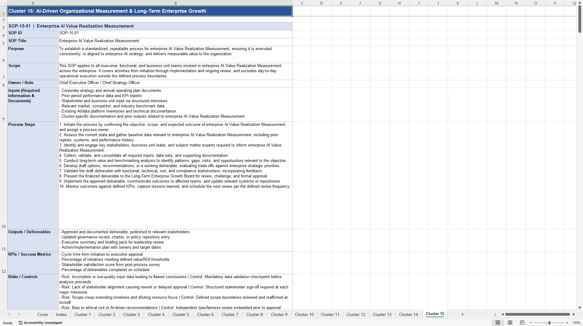 100+ AI-Driven Organization SOPs (Excel template (XLSX)) Preview Image