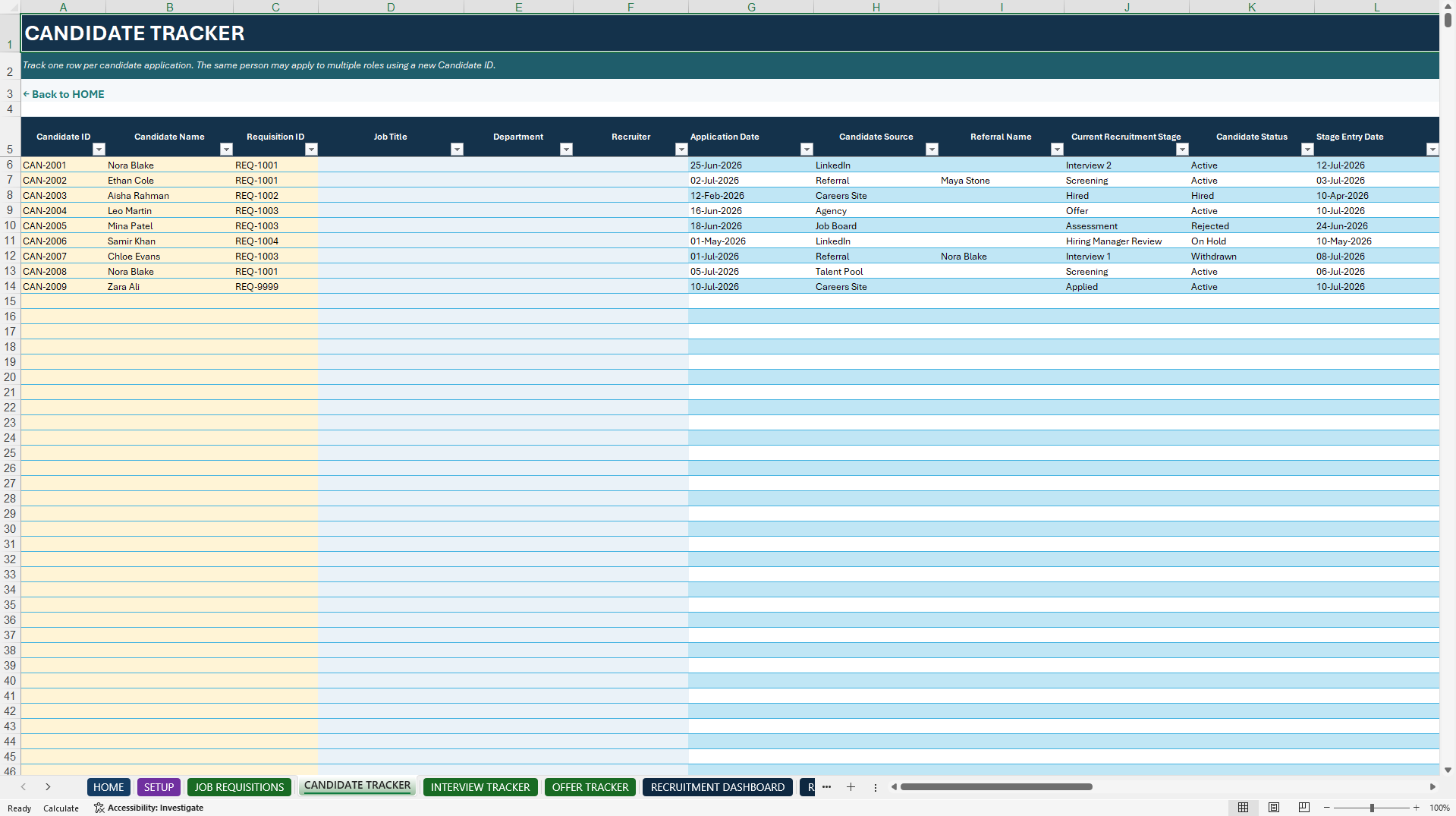 Recruitment Tracker Excel Toolkit (Excel template (XLSX)) Preview Image