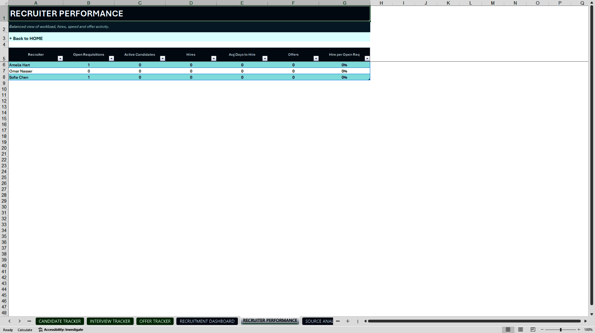 Recruitment Tracker Excel Toolkit (Excel template (XLSX)) Preview Image