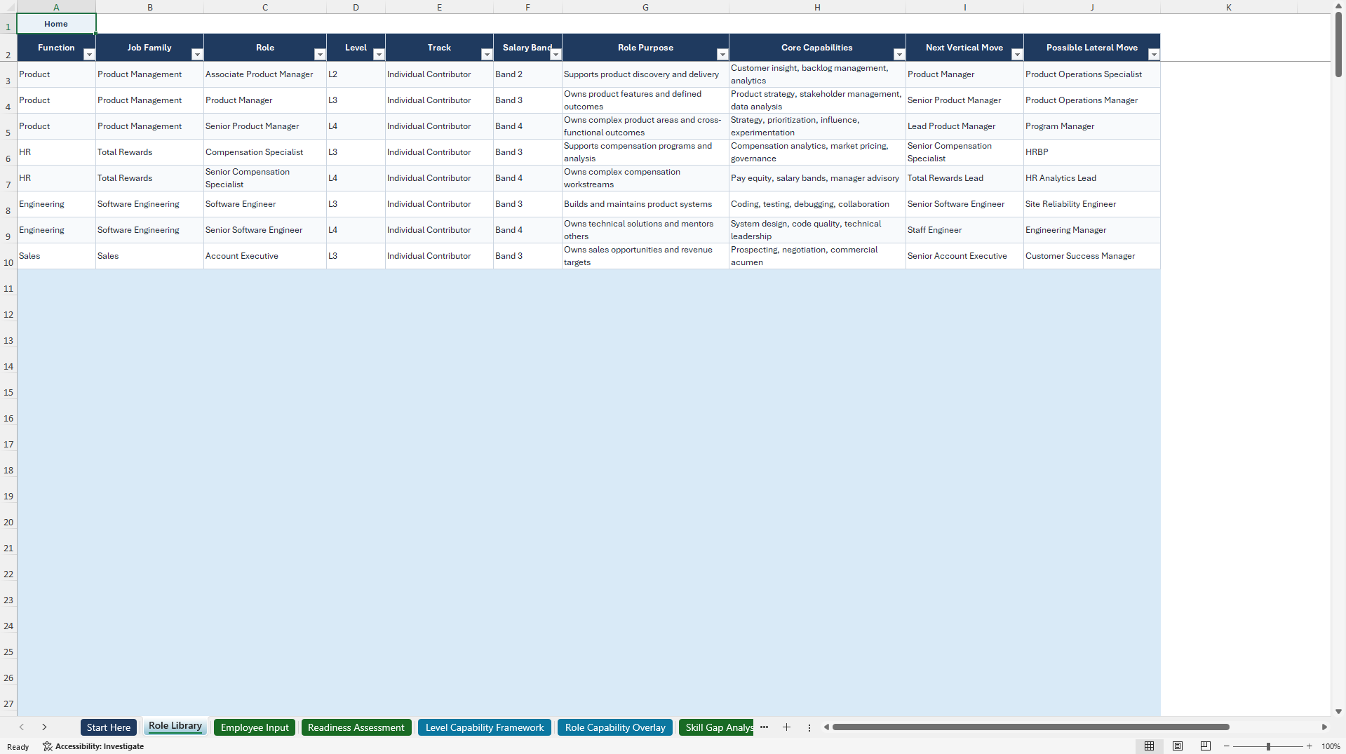 Career Pathing & Progression Framework Builder (Excel template (XLSX)) Preview Image