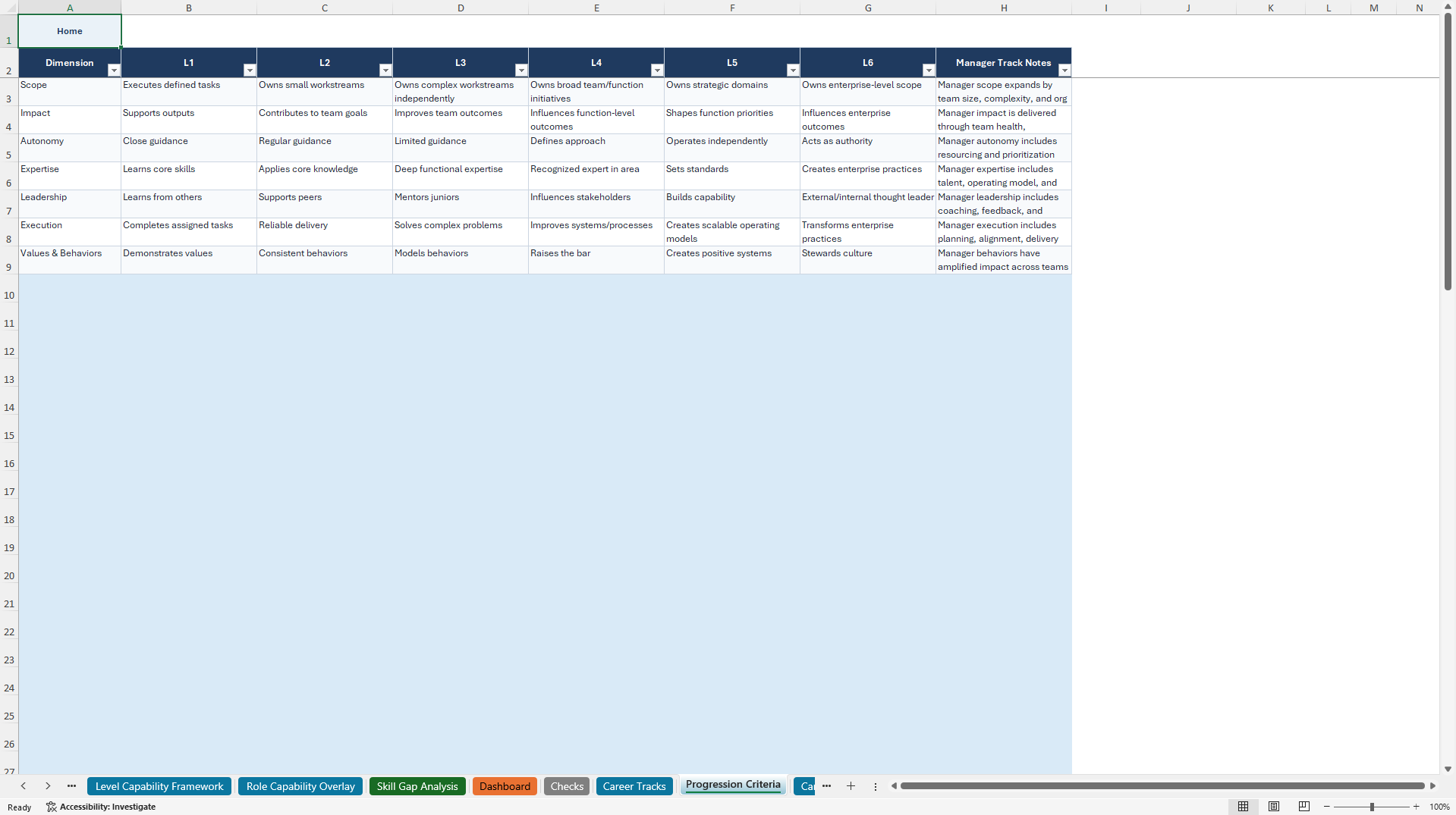 Career Pathing & Progression Framework Builder (Excel template (XLSX)) Preview Image