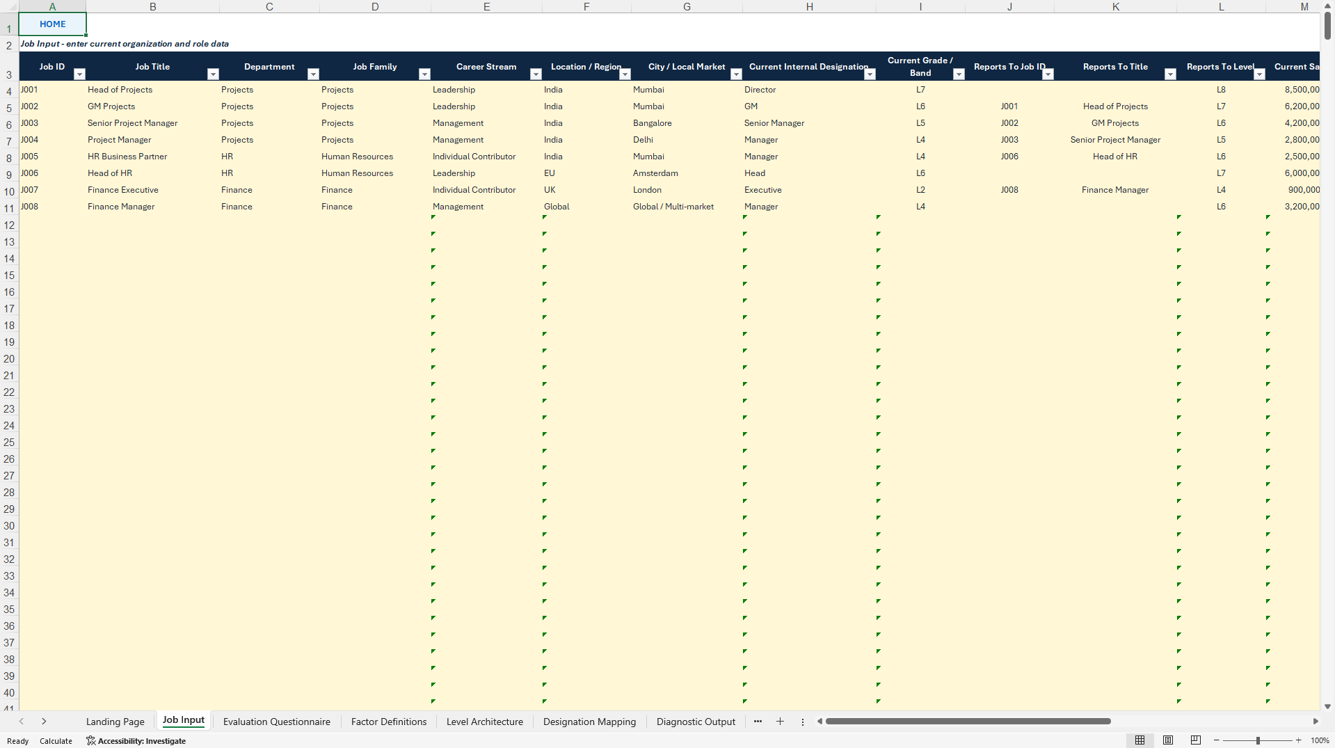 Job Leveling Architecture Diagnostic Tool (Excel template (XLSX)) Preview Image