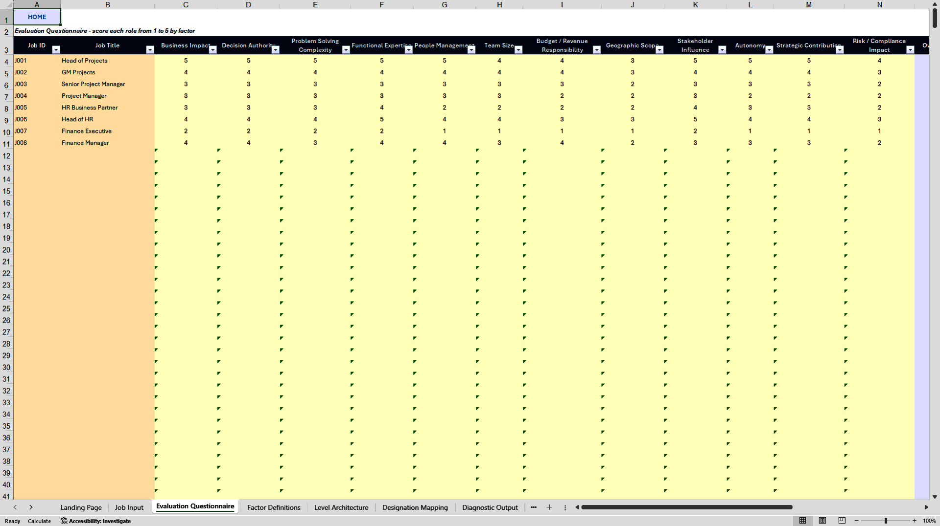 Job Leveling Architecture Diagnostic Tool (Excel template (XLSX)) Preview Image