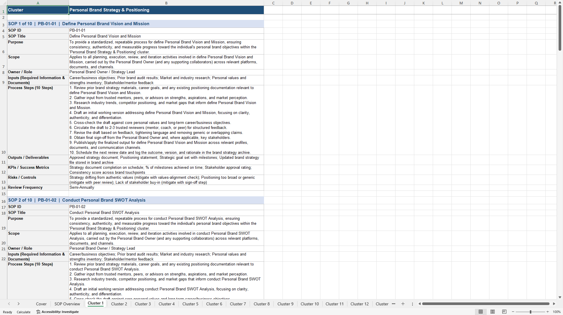 100+ Personal Branding SOPs (Excel template (XLSX)) Preview Image