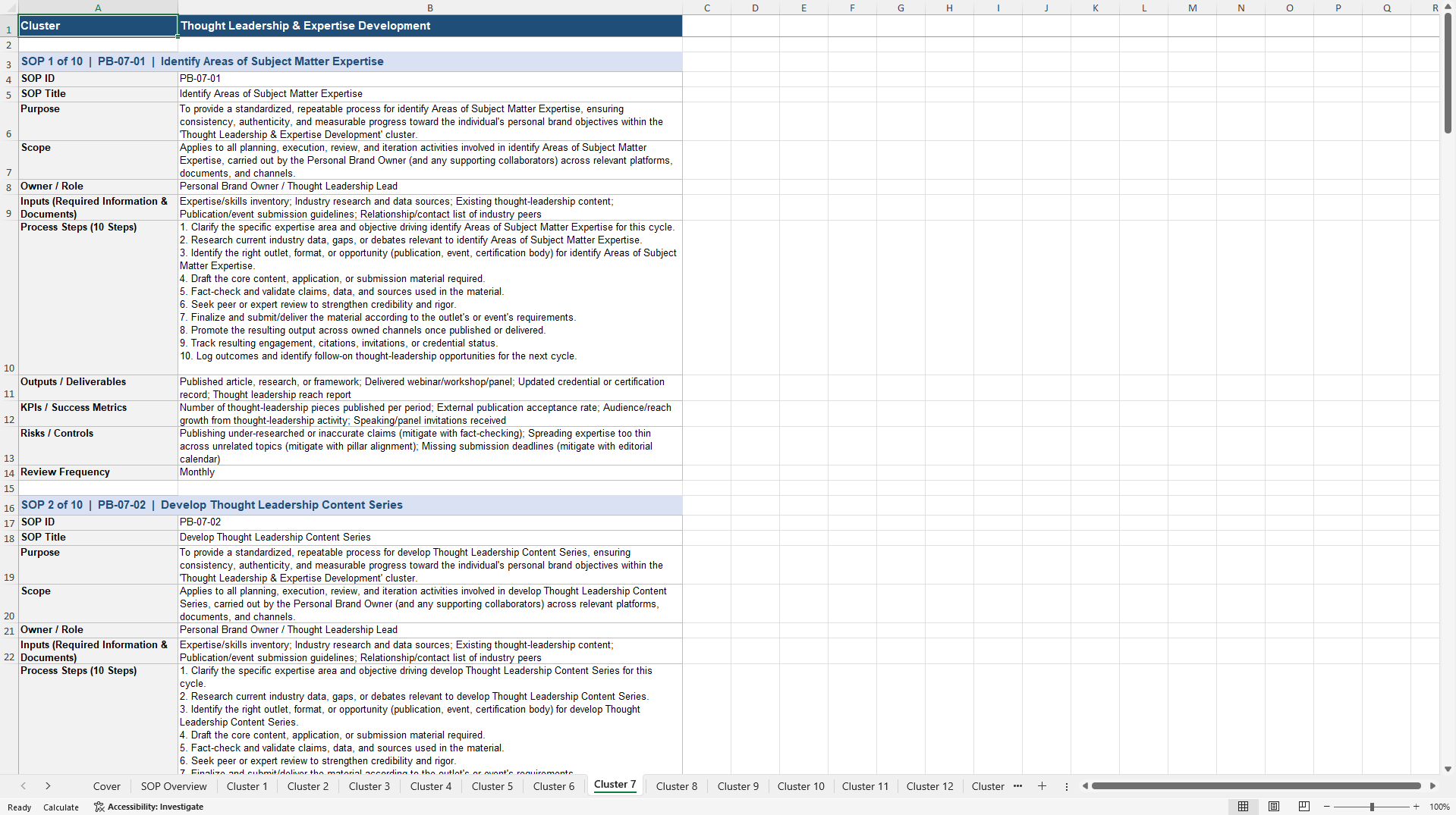 100+ Personal Branding SOPs (Excel template (XLSX)) Preview Image