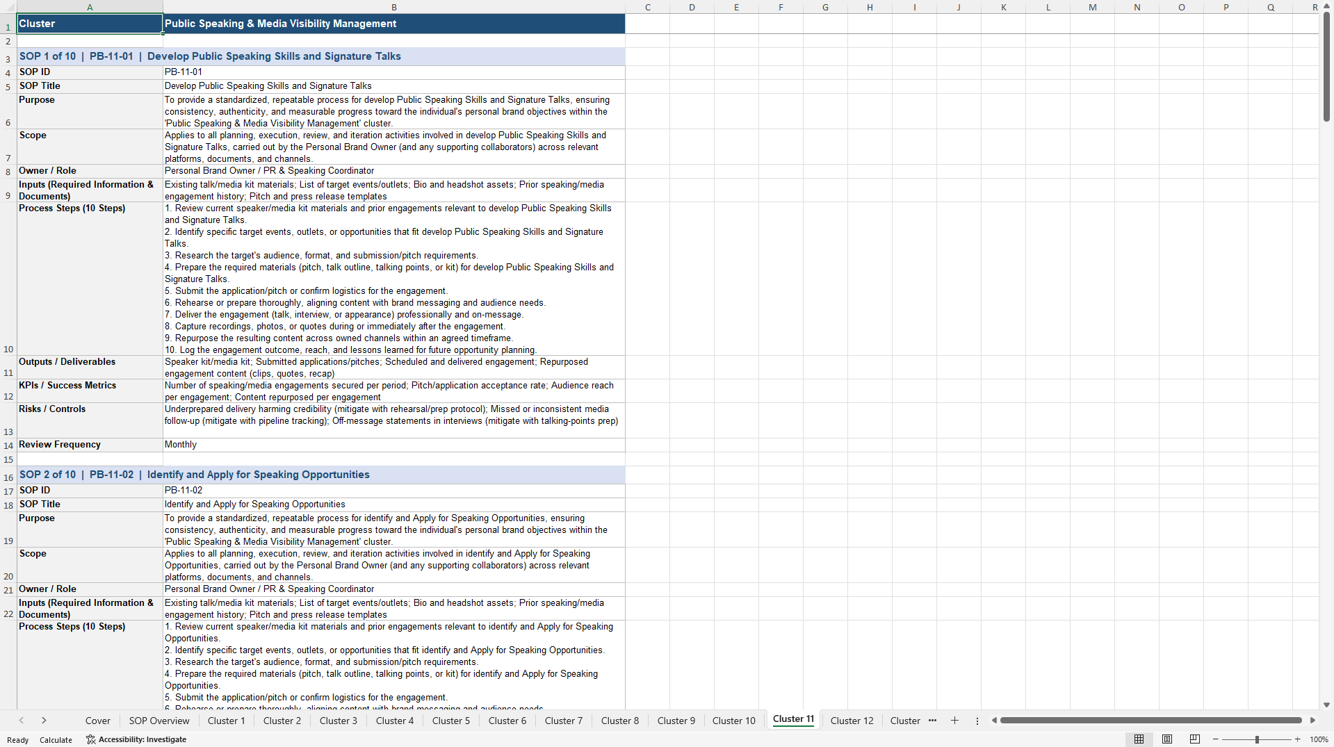 100+ Personal Branding SOPs (Excel template (XLSX)) Preview Image