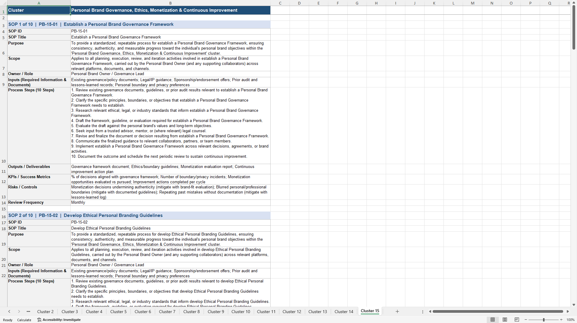 100+ Personal Branding SOPs (Excel template (XLSX)) Preview Image