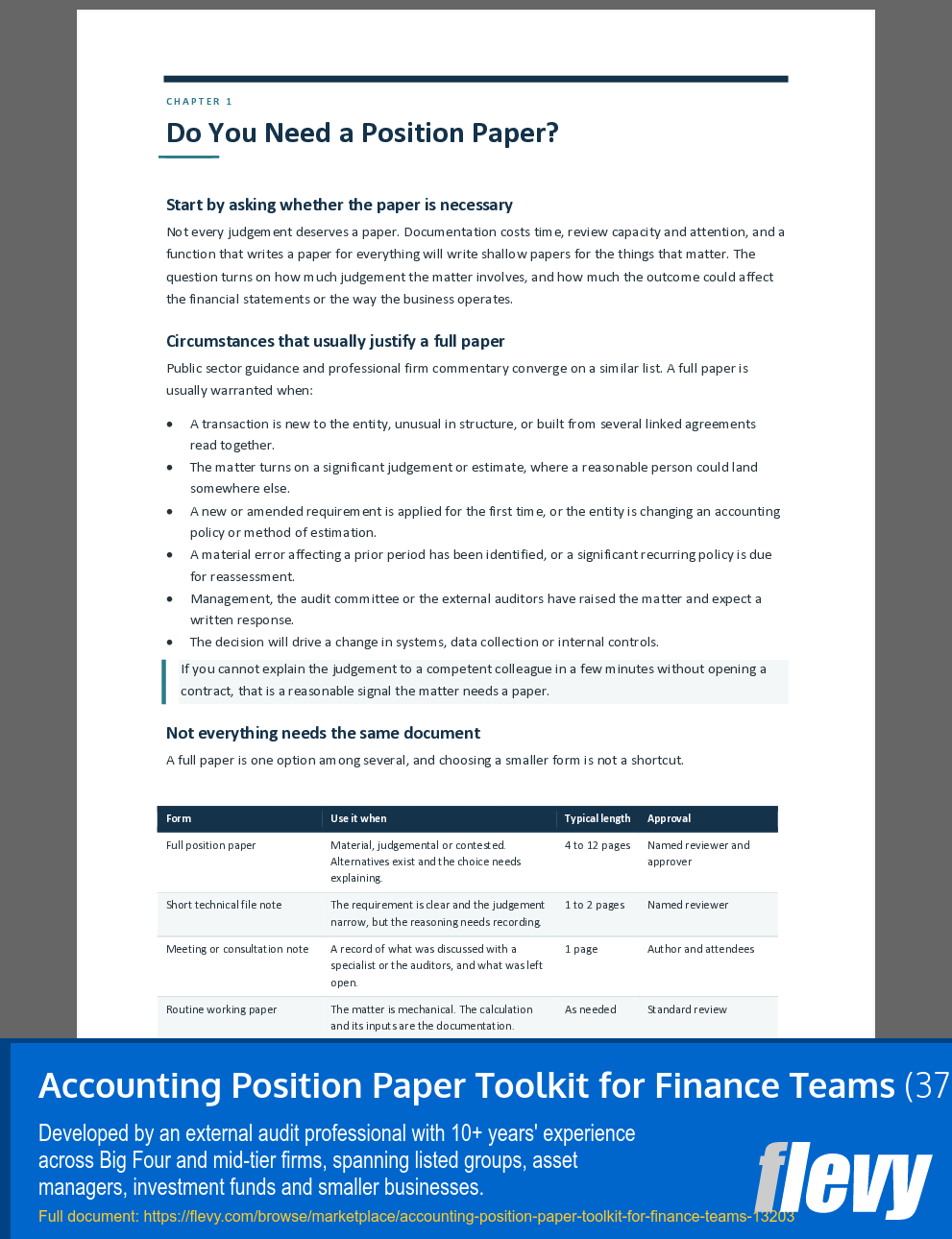 Accounting Position Paper Toolkit for Finance Teams (37-page PDF document) Preview Image