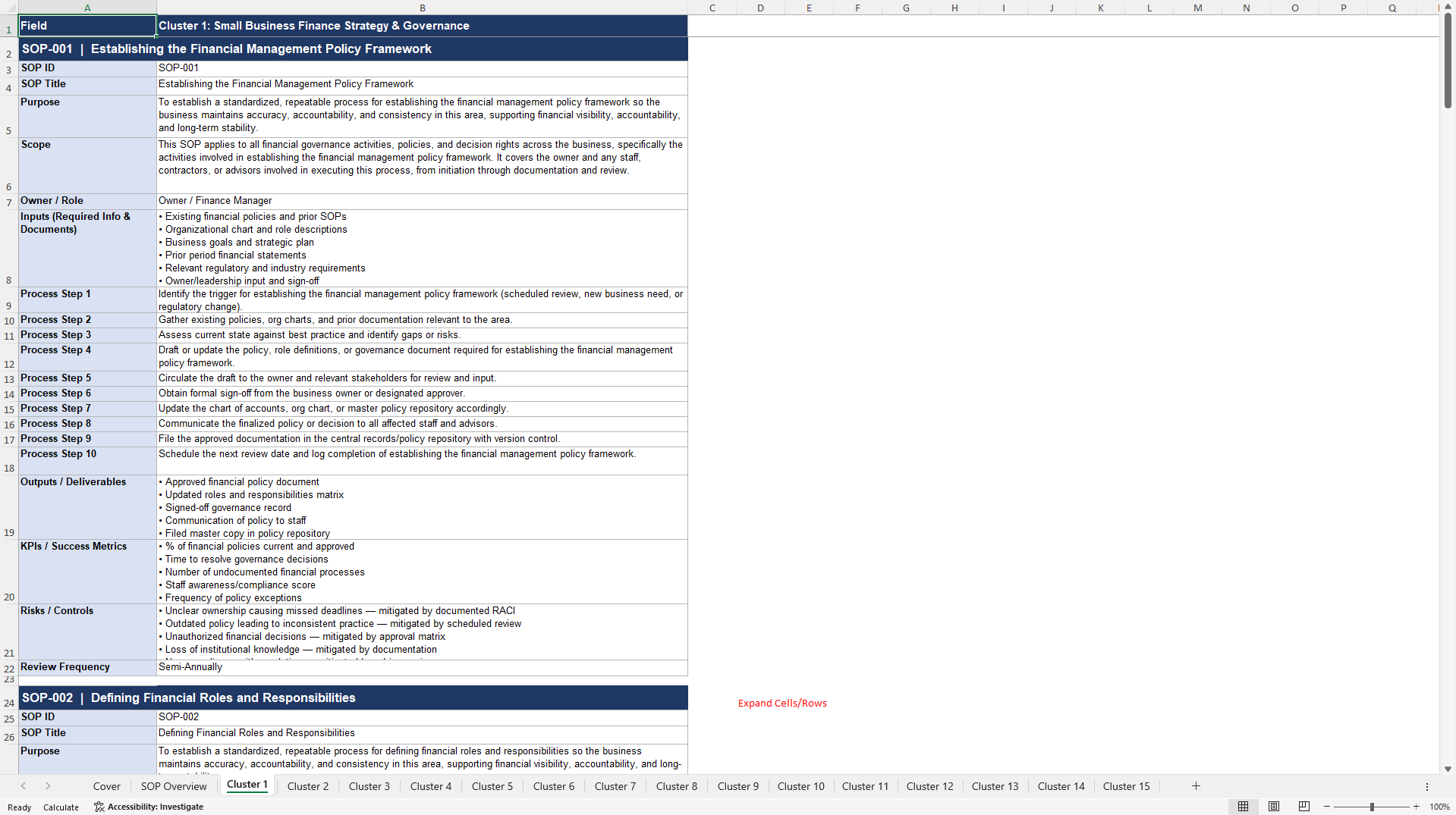 100+ Small Business Finance SOPs (Excel template (XLSX)) Preview Image