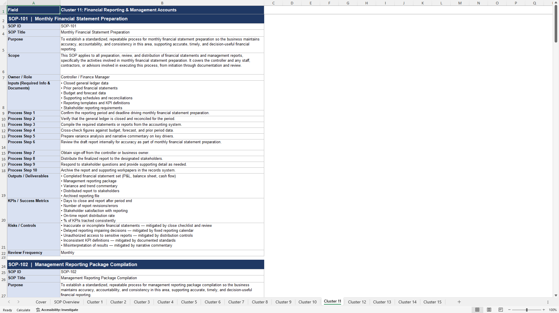 100+ Small Business Finance SOPs (Excel template (XLSX)) Preview Image