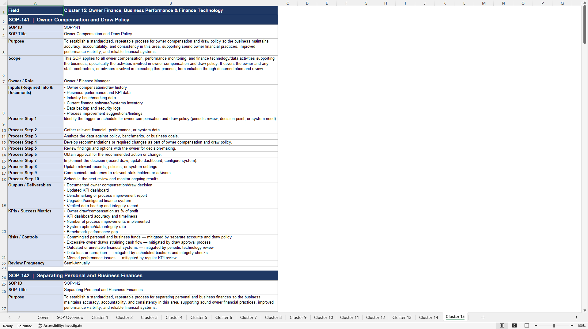 100+ Small Business Finance SOPs (Excel template (XLSX)) Preview Image