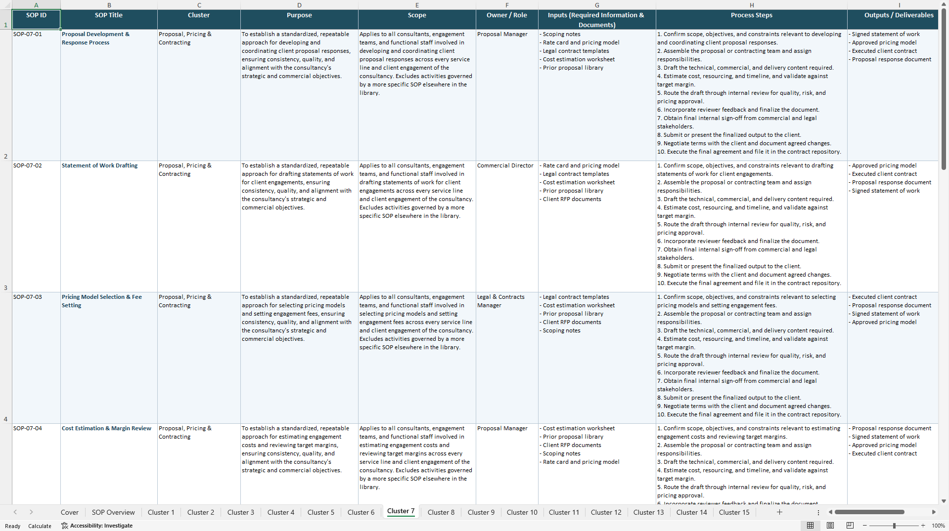 100+ Full Services Consultancy SOPs (Excel template (XLSX)) Preview Image