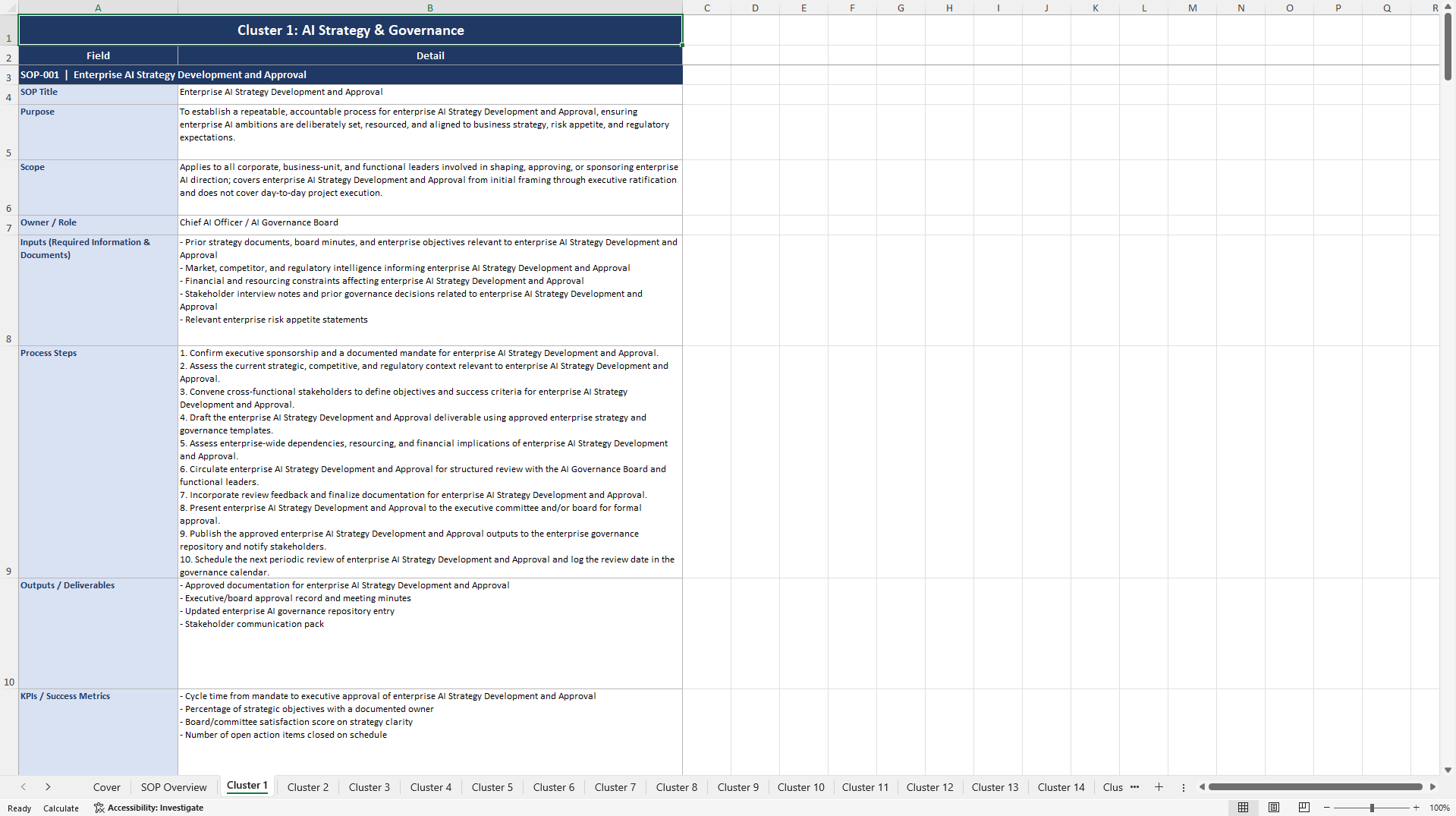 100+ AI at Scale SOPs (Excel template (XLSX)) Preview Image
