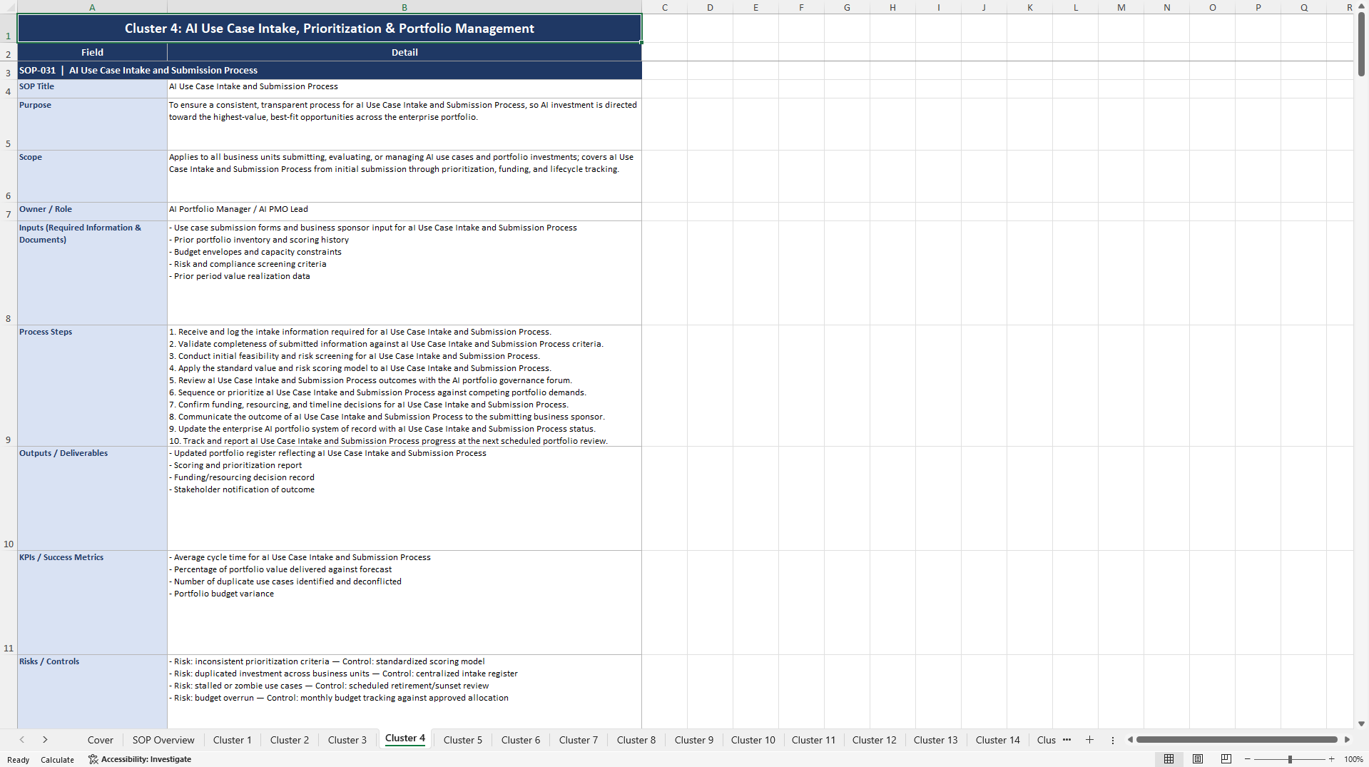 100+ AI at Scale SOPs (Excel template (XLSX)) Preview Image