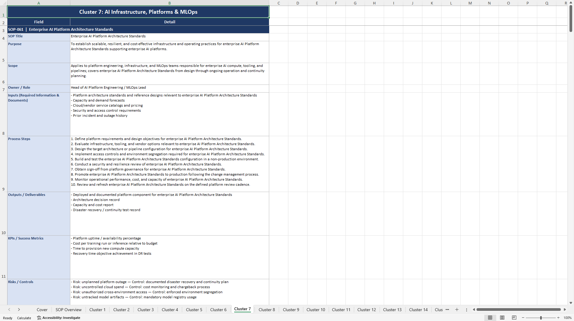 100+ AI at Scale SOPs (Excel template (XLSX)) Preview Image