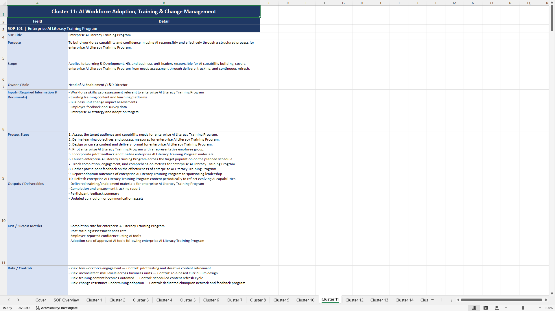 100+ AI at Scale SOPs (Excel template (XLSX)) Preview Image