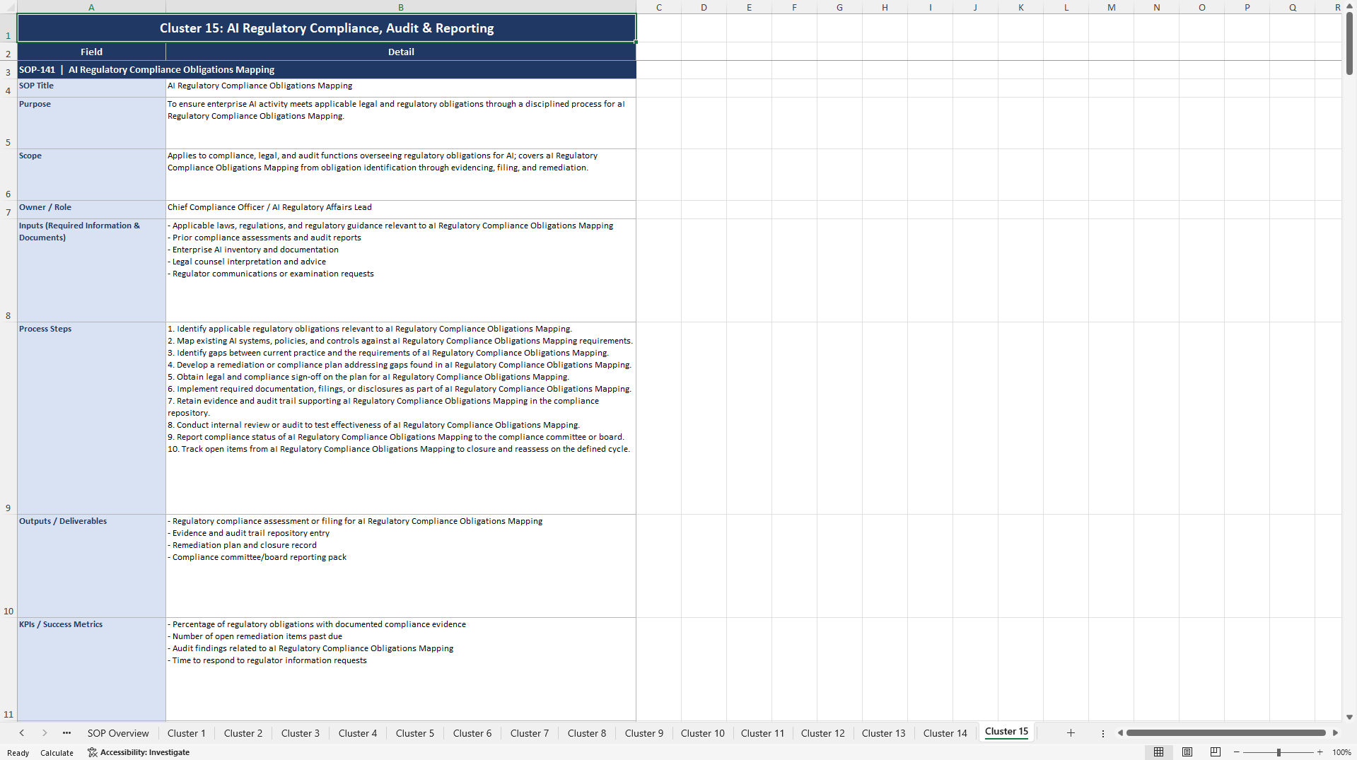 100+ AI at Scale SOPs (Excel template (XLSX)) Preview Image