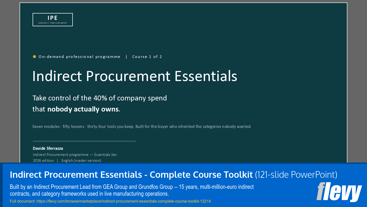 Indirect Procurement Essentials - Complete Course Toolkit (121-slide PPT PowerPoint presentation template (PPTX)) Preview Image