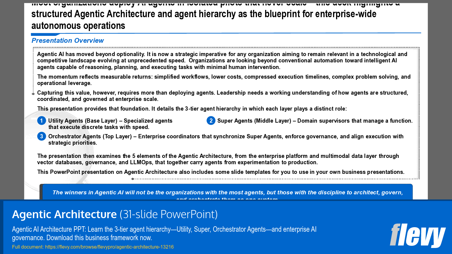 Agentic Architecture (31-slide PPT PowerPoint presentation template (PPTX)) Preview Image