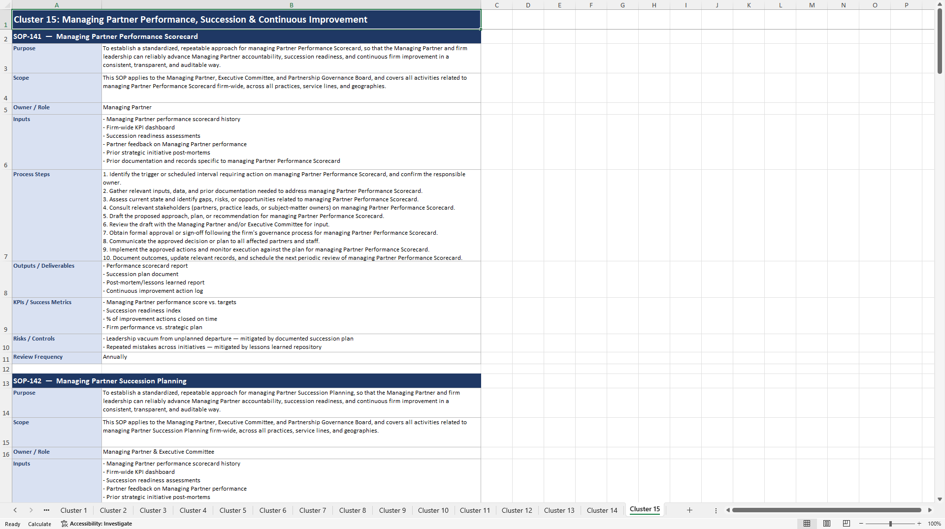 100+ Consulting Firm Managing Partner SOPs (Excel template (XLSX)) Preview Image