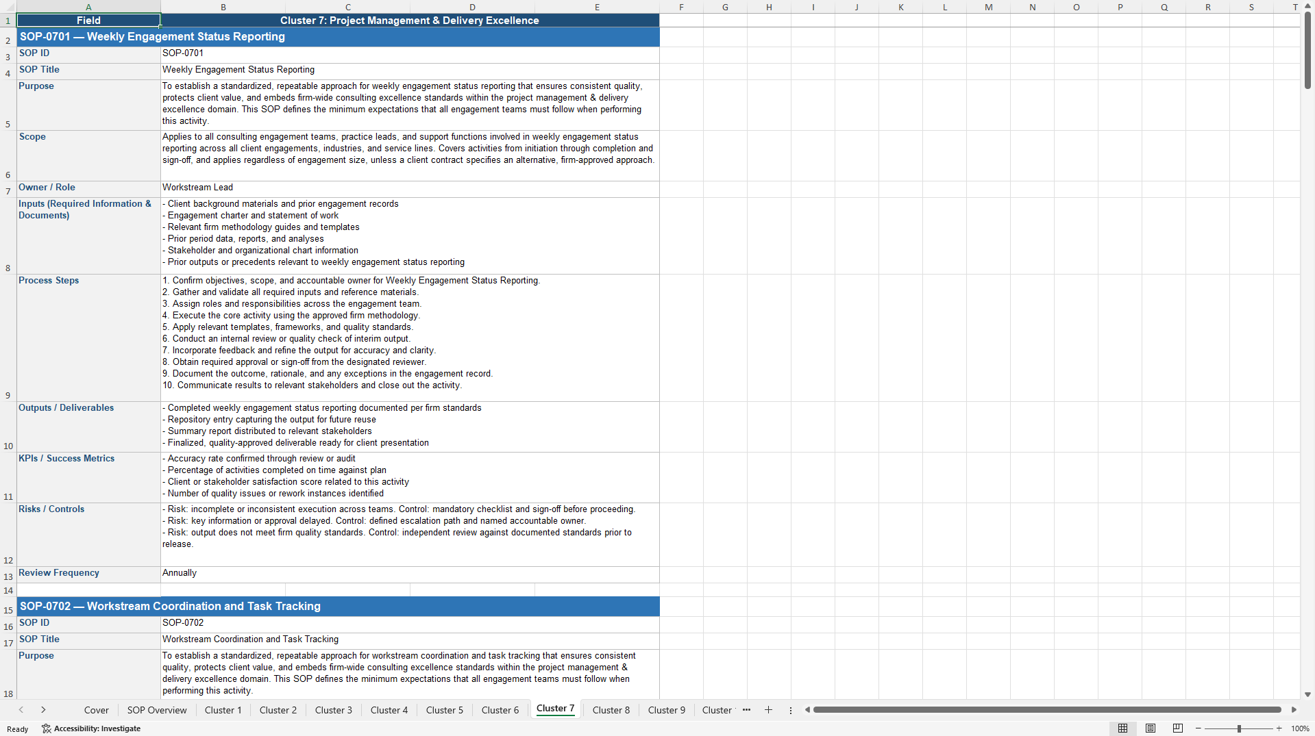 100+ Consulting Excellence SOPs (Excel template (XLSX)) Preview Image