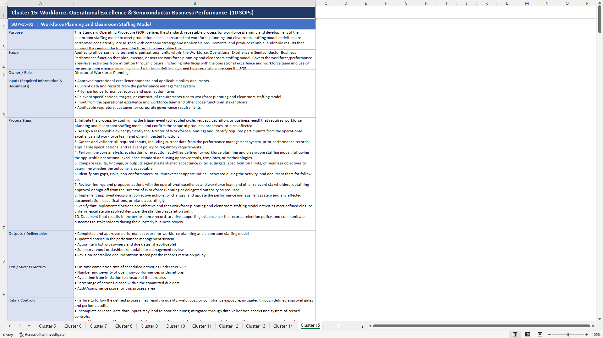 100+ Semiconductor Manufacturer Business SOPs (Excel template (XLSX)) Preview Image