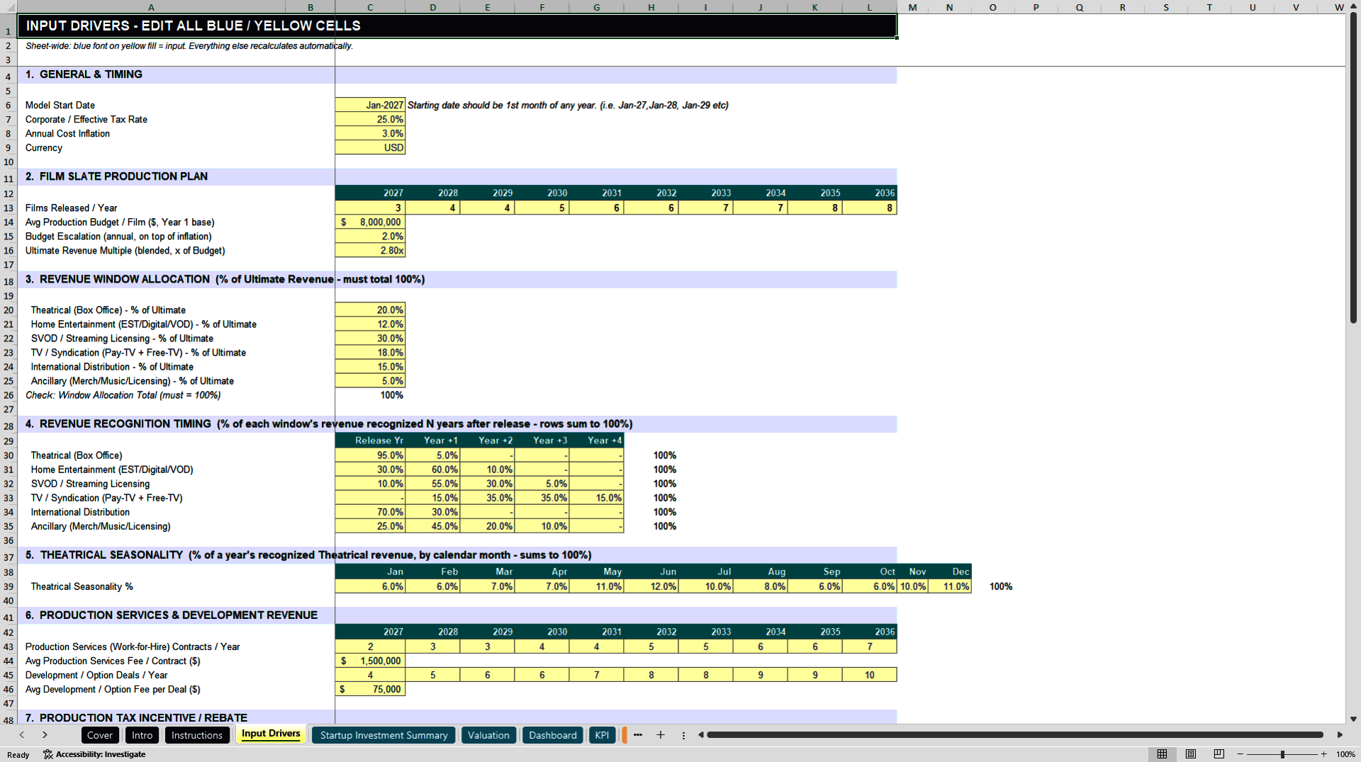 Film Studio Production Financial Projection Model (Excel template (XLSX)) Preview Image
