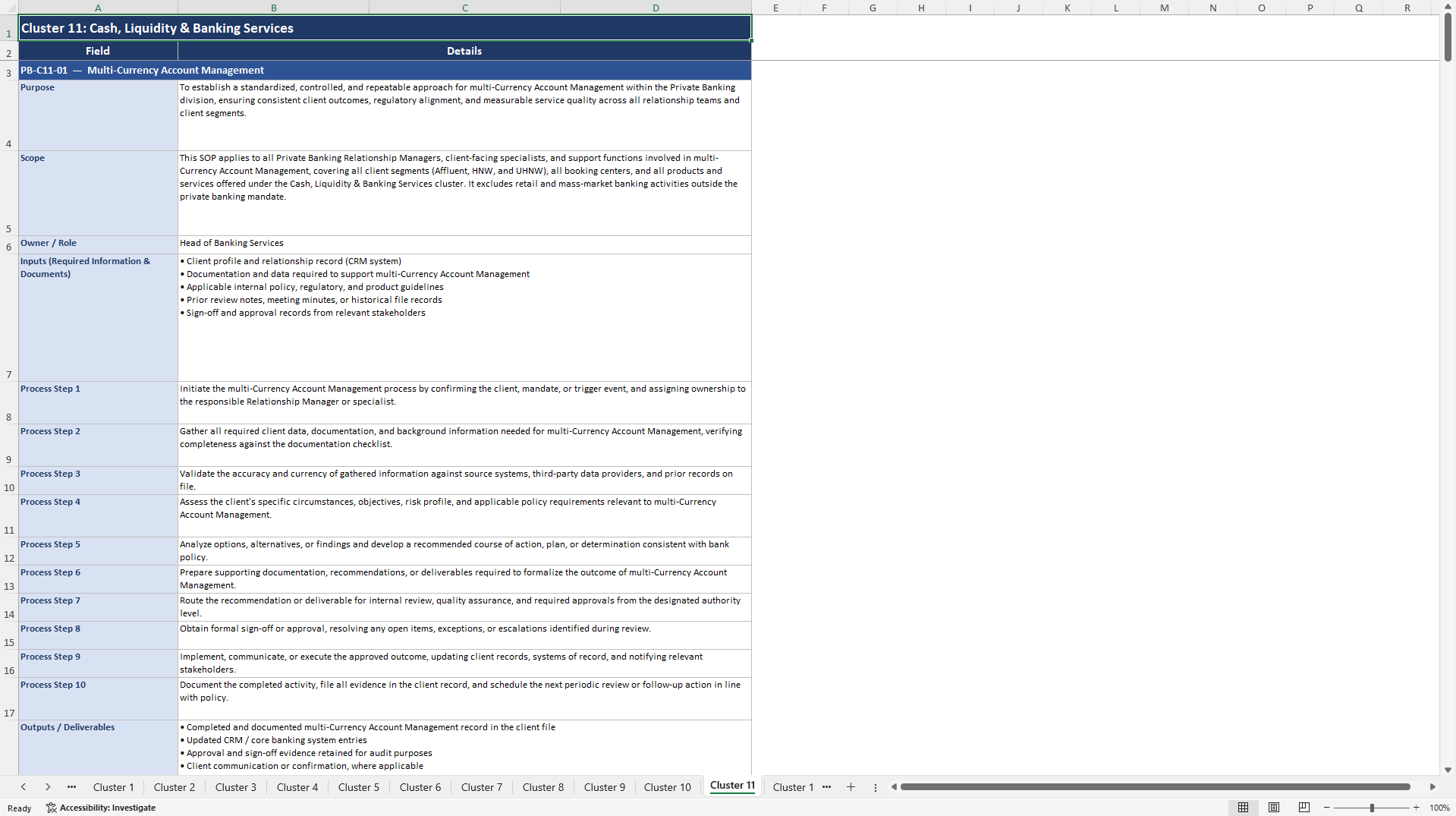 100+ Private Banking SOPs (Excel template (XLSX)) Preview Image