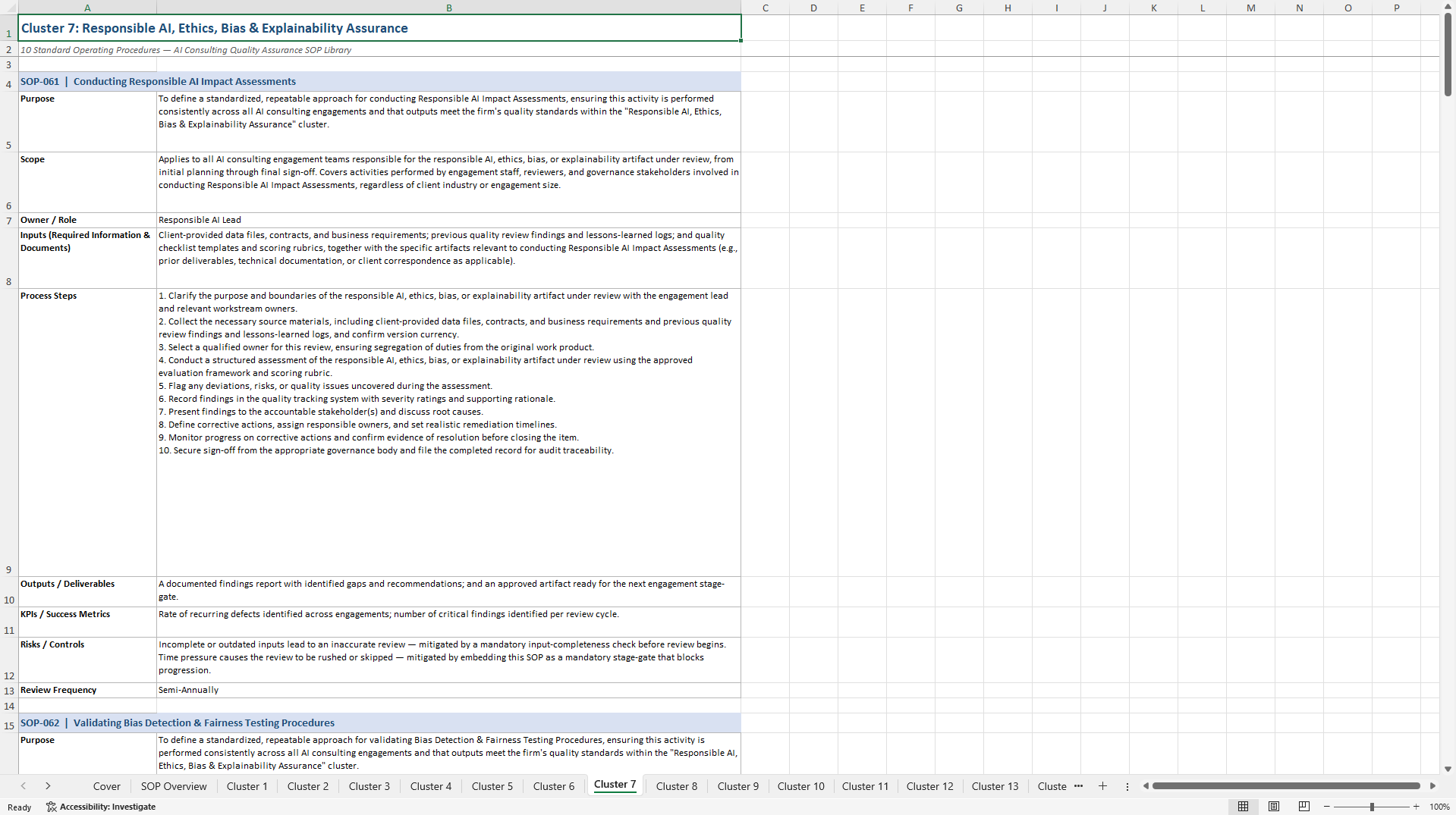 100+ AI Consulting Quality Assurance SOPs (Excel template (XLSX)) Preview Image