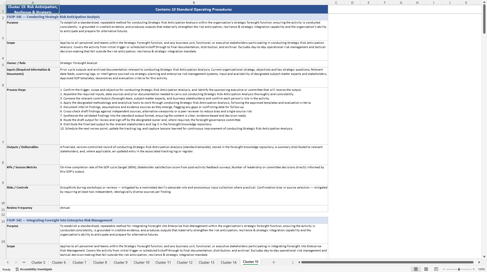 100+ Strategic Foresight SOPs (Excel template (XLSX)) Preview Image