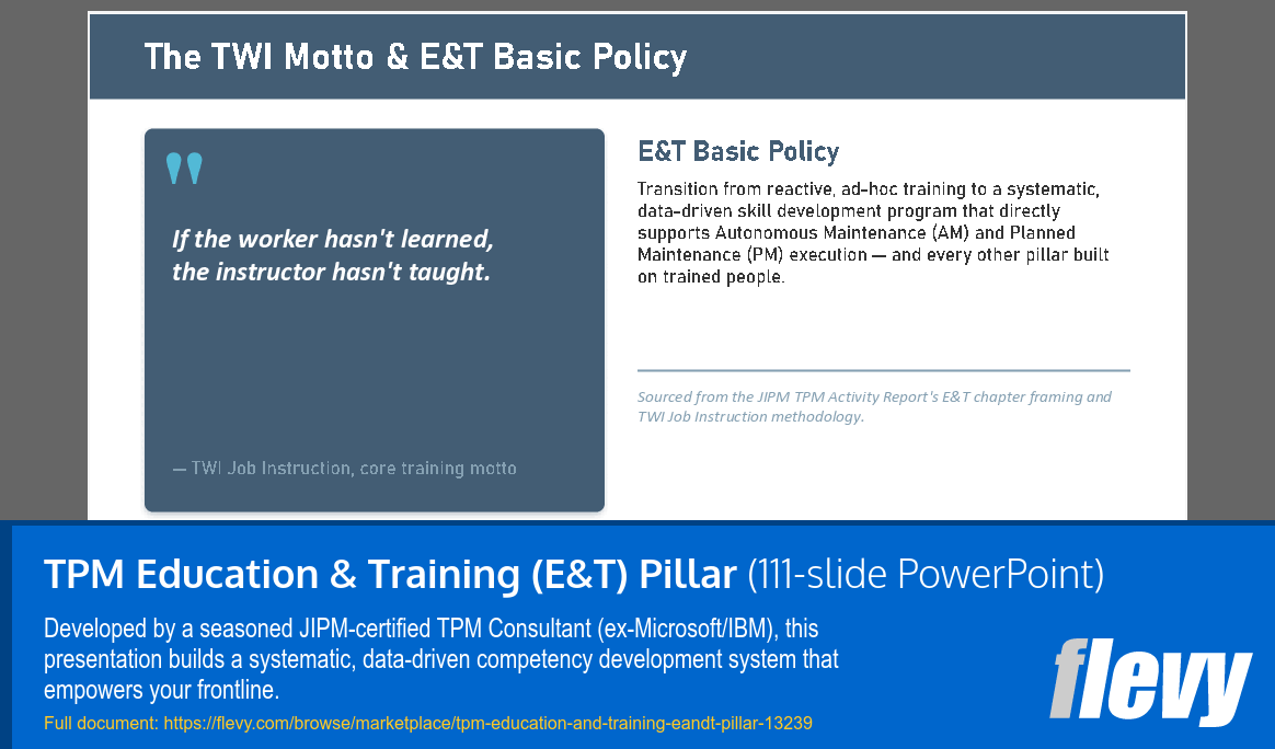 TPM Education & Training (E&T) Pillar (111-slide PPT PowerPoint presentation template (PPTX)) Preview Image