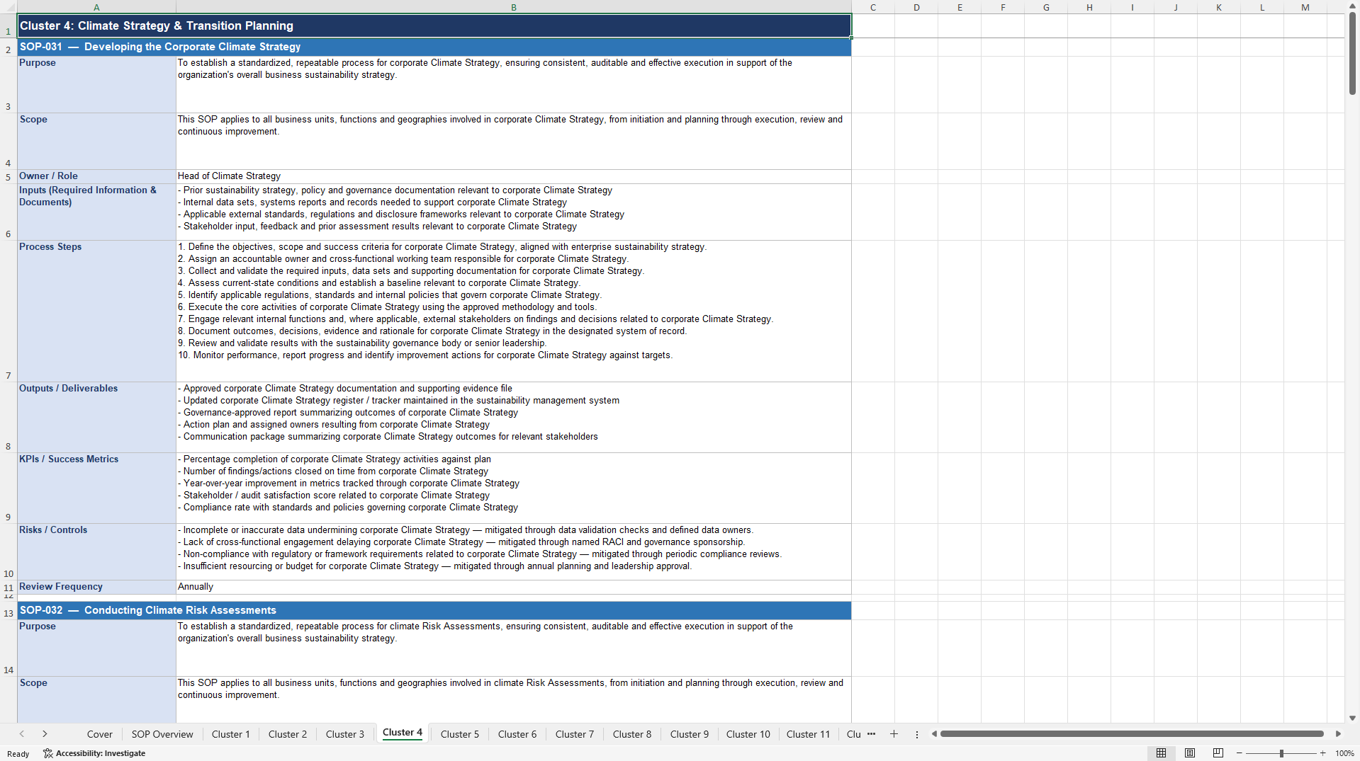 100+ Business Sustainability SOPs (Excel template (XLSX)) Preview Image