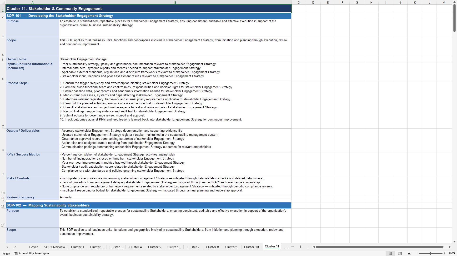 100+ Business Sustainability SOPs (Excel template (XLSX)) Preview Image